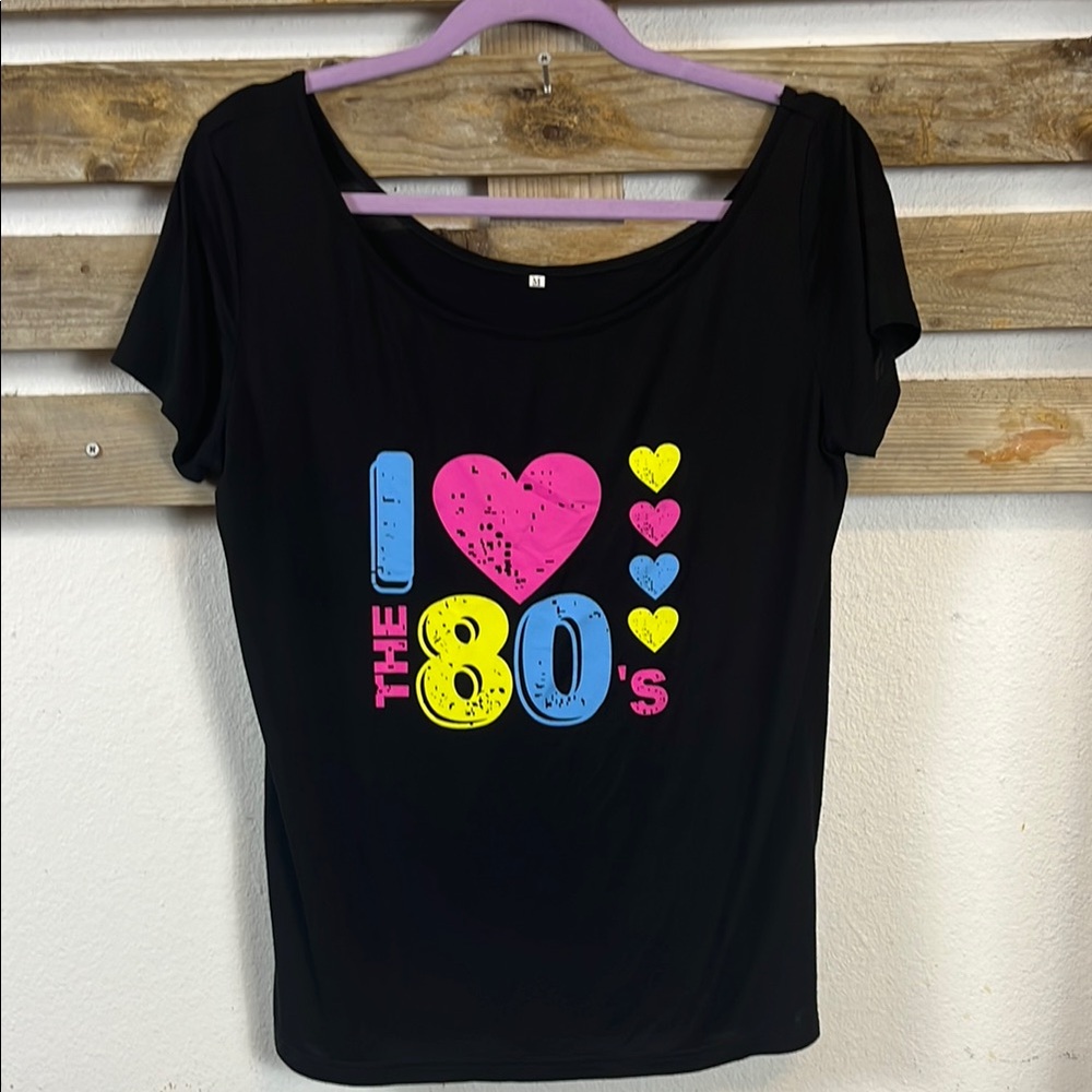 Black 'I Love the 80's' Graphic Women's Top